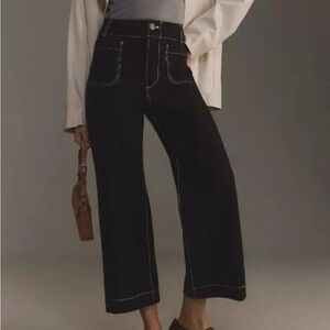 Maeve Dark Denim Pants with Contrast Stitching